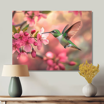 Hummingbird And Blossoms - Bird Canvas Wall Art